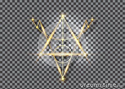 Bright Gold Sigil of Protection. Magical Amulets of light. Can be used as tattoo, logos and prints. Golden Wiccan occult symbol Vector Illustration