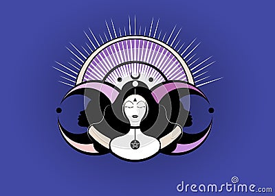 Wiccan woman icon, Triple goddess symbol of moon phases. Hekate, mythology, Wicca, witchcraft. Triple Moon Religious Wiccan sign Vector Illustration