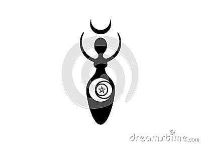 Wiccan Woman Logo triple moon goddess, crescent moon, pentacle pagan symbols, cycle of life, death and rebirth. Wicca mother earth Vector Illustration