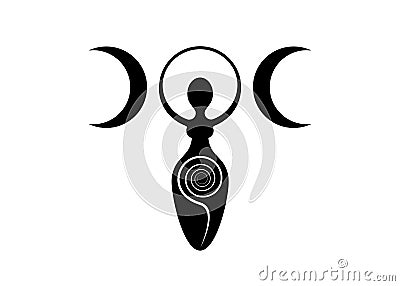 Wiccan Woman Logo triple moon goddess, spiral of fertility, Pagan Symbols, cycle of life, death and rebirth. Wicca mother earth Vector Illustration