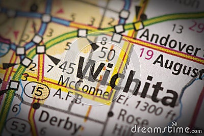 Wichita, Kansas on map Stock Photo