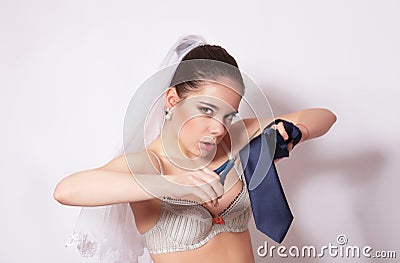 Wicked bride scissor tie groom Stock Photo