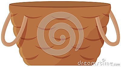 Wicker basket with handles vector cartoon icon isolated. Wooden accessory on white background Vector Illustration