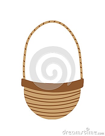 Wicker basket. Woven basket for picnic, easter, cake, luncheon. Pottle, pannier. Flat, cartoon, isolated Vector Illustration