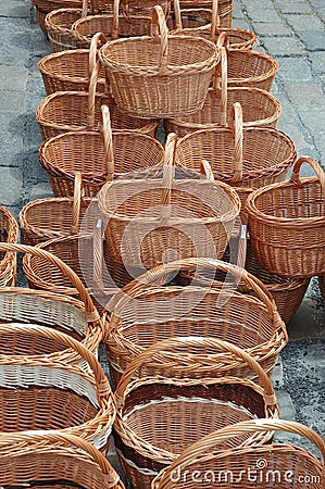 Wicker baskets for sale. Stock Photo