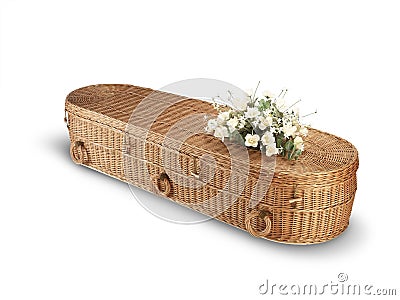 Wicker bio-degradable eco coffin isolated path Stock Photo