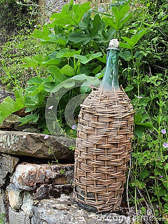 Wicker Bound Wine Bottle Stock Photo