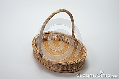 Wicker oval basket, handmade, tray with handle Stock Photo