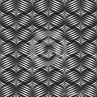Wicker pattern with 3d effect of thin silver lines decorative background. Weaving metallic parallel stripes creative backdrop Vector Illustration