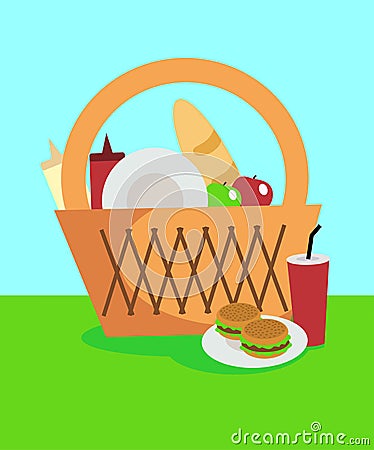 Wicker picnic basket Vector Illustration