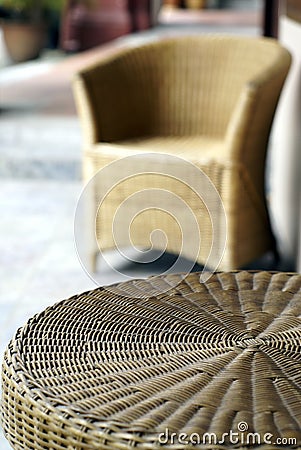 Wicker rattan chair and table Stock Photo