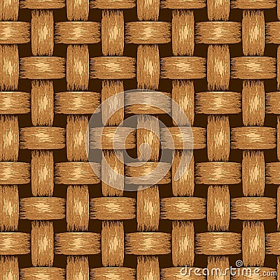 Wicker Seamless Background, Wooden Basket Textured Vector Illustration