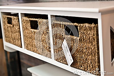 Wicker shelf boxes Stock Photo