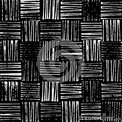 Wicker texture, rustic stamp style seamless vector pattern, black and white Vector Illustration