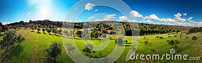 Wide aerial panorama of a nice rural landscape Stock Photo