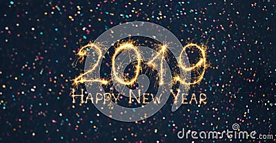 Wide Angle holiday web banner Happy New Year 2019 Stock Photo