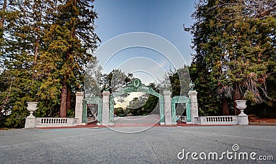 Wide Angle Perspective of Sather Gate - UC Berkeley Editorial Stock Photo