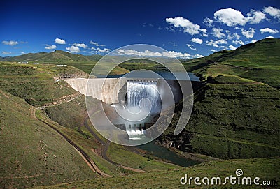 Wide angle photo of the Katse dam wall in Lesotho Stock Photo