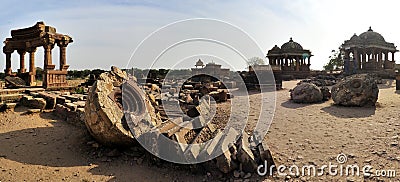 A wide-angle view of the ruins of Royal tombs at Chatteri, Bhuj, India. Editorial Stock Photo