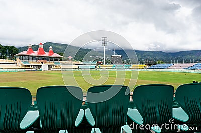 Wide angle shot of the famed dharamshala cricket stadium the worlds highest altitude stadium a tourism hotspot and landmark Editorial Stock Photo