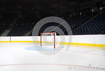 A wide angle view of an empty hockey in an empty arena Stock Photo