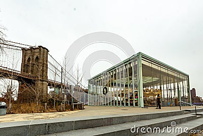 Brooklyn, NY / Jane Carousel at the base of the Brooklyn Bridge Editorial Stock Photo