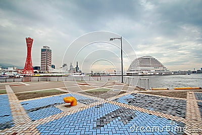 Wide angle view of Kobe Harborland. Editorial Stock Photo