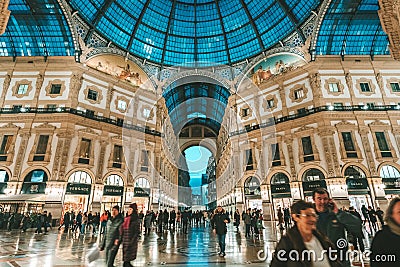 Wide angle view of Milano Galleria, Italy Editorial Stock Photo