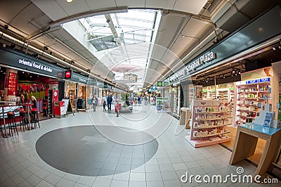 Wide angle view of Schiphol shopping plaza Editorial Stock Photo