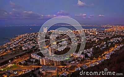 Expansive View of Haifa, Israel at Twilight Editorial Stock Photo