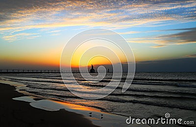 Wide angle view of St. Joseph Lighthouse at sunset Stock Photo