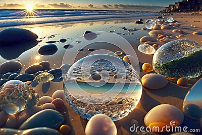 Wide angle view of stones on the beach Stock Photo