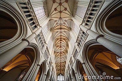 wide-angle view of a vaulted cathedral ceiling Stock Photo