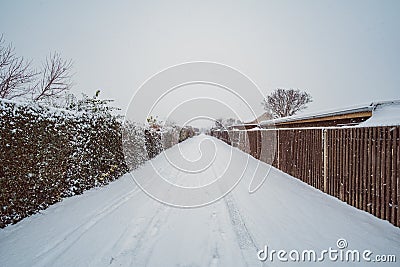 Wide angle winter landscape pathway Stock Photo