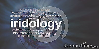 Iridology eye specialist word cloud concept banner Stock Photo