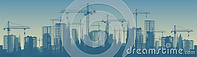 Wide banner illustration of buildings under construction in process Vector Illustration