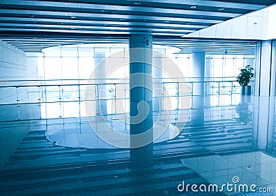 Wide blue hall interior Stock Photo