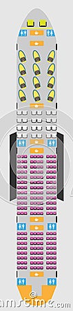 Wide body Aircraft Seat Map with restroom Cartoon Illustration