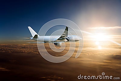 Wide body cargo plane in flight. Stock Photo