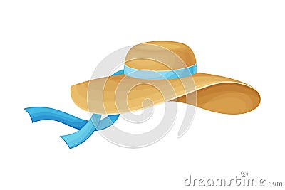 Wide Brimmed Female Hat with Silk Ribbon Vector Illustration Vector Illustration