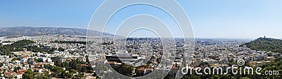 Wide city panorama from Acropolis of Athens Stock Photo