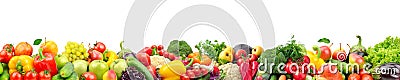 Wide collage of fresh fruits and vegetables for layout isolated Stock Photo