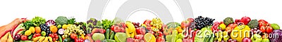 Wide collage of fresh fruits and vegetables for layout isolated on white background Stock Photo