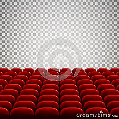 Wide empty movie theater auditorium with red seats. Rows of red theater seats. Vector illustration Vector Illustration
