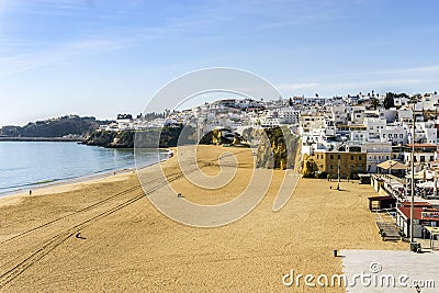 Wide, sandy beach in Albufeira, Algarve, Portugal Editorial Stock Photo
