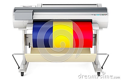 Wide format printer, plotter with Chadian flag. 3D rendering Stock Photo