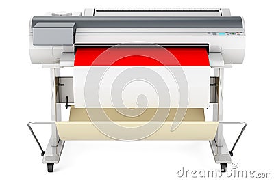 Wide format printer, plotter with Indonesian, Monacan flag. 3D rendering Stock Photo