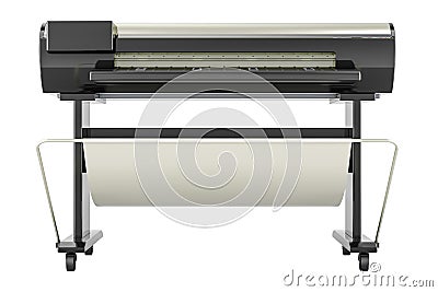 Wide Format Printer. Plotter, large format inkjet printer, front view. 3D rendering Stock Photo