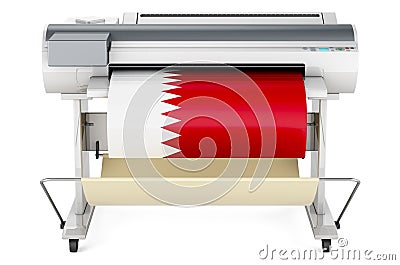 Wide format printer, plotter with Qatari flag. 3D rendering Stock Photo