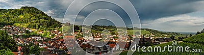 Wide hires panoramic landscape view of green valley in Schwartzwald Stock Photo